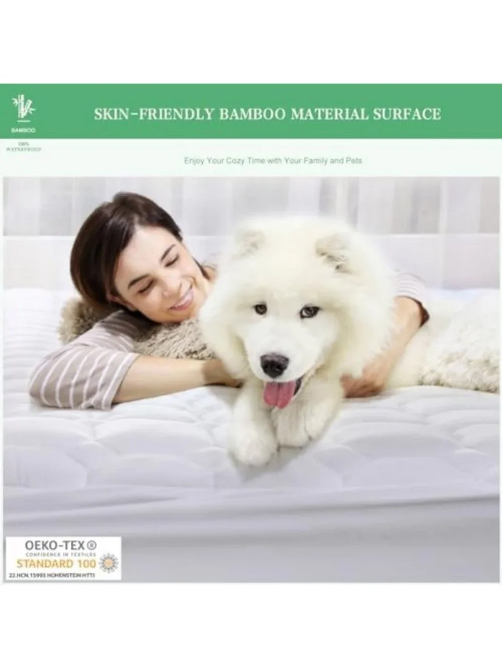Waterproof King Mattress Protector, Deep Pocket Bamboo Pad Cover, Soft Quilted